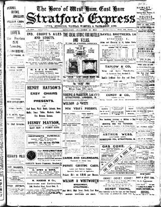 cover page of Stratford Express published on December 28, 1912