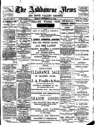 cover page of Ashbourne News Telegraph published on December 25, 1896