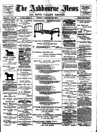 cover page of Ashbourne News Telegraph published on January 26, 1900