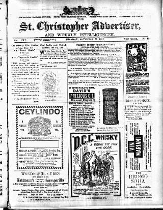 cover page of Saint Christopher Advertiser and Weekly Intelligencer published on November 23, 1897