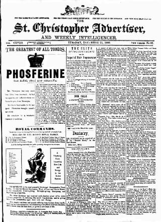 cover page of Saint Christopher Advertiser and Weekly Intelligencer published on December 25, 1900