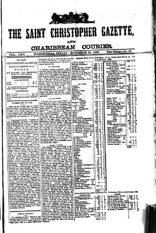 cover page of St. Christopher Gazette published on November 23, 1888