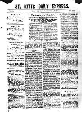 cover page of St. Kitts Daily Express published on December 29, 1913