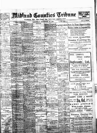 cover page of Midland Counties Tribune published on November 23, 1907