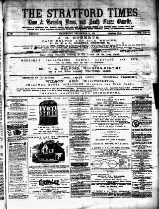 cover page of Stratford Times and South Essex Gazette published on December 25, 1878