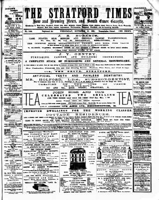 cover page of Stratford Times and South Essex Gazette published on November 23, 1881