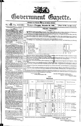 cover page of Government Gazette (India) published on December 25, 1828