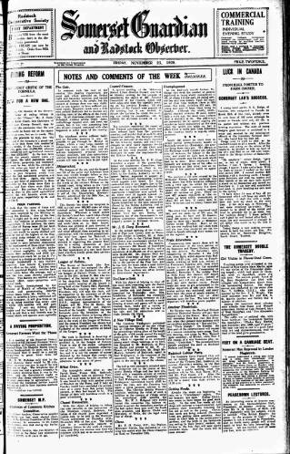 cover page of Somerset Guardian and Radstock Observer published on November 23, 1928