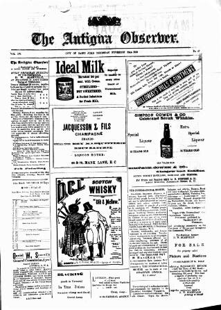 cover page of Antigua Observer published on November 23, 1899