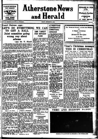 cover page of Atherstone News and Herald published on December 25, 1959