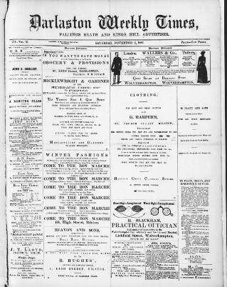 cover page of Darlaston Weekly Times published on November 6, 1886