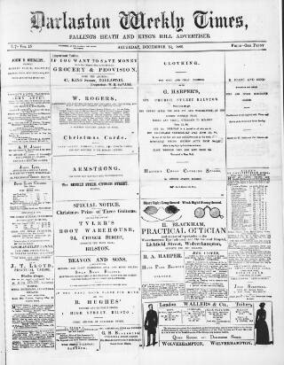 cover page of Darlaston Weekly Times published on December 18, 1886