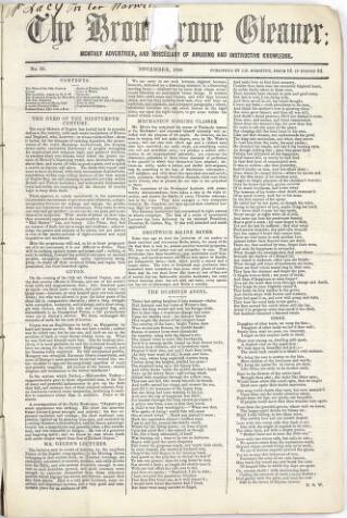 cover page of Bromsgrove Gleaner published on November 1, 1856