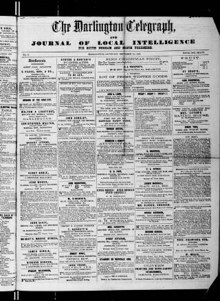 cover page of Darlington Telegraph published on December 25, 1858