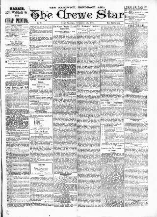 cover page of Nantwich, Sandbach & Crewe Star published on November 23, 1889