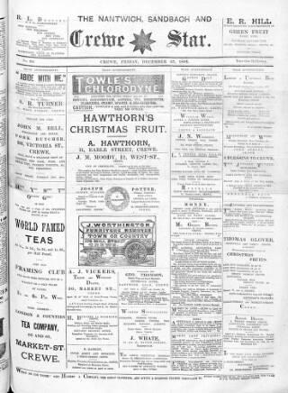 cover page of Nantwich, Sandbach & Crewe Star published on December 25, 1891