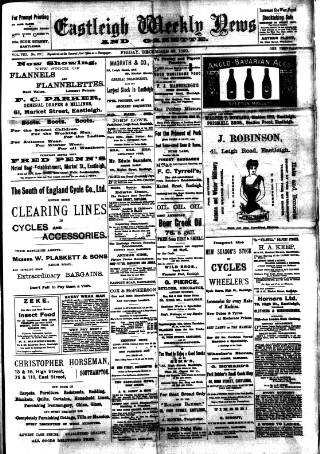 cover page of Eastleigh Weekly News published on December 29, 1899