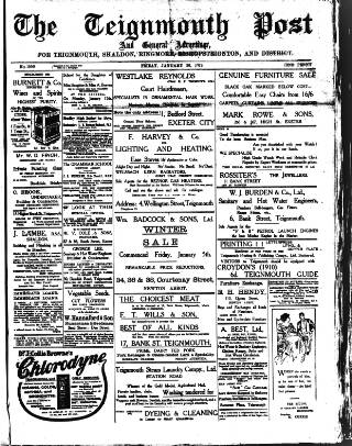 cover page of Teignmouth Post and Gazette published on January 26, 1912