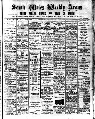 cover page of South Wales Weekly Argus and Monmouthshire Advertiser published on January 26, 1907