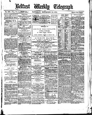 cover page of Belfast Weekly Telegraph published on November 23, 1878