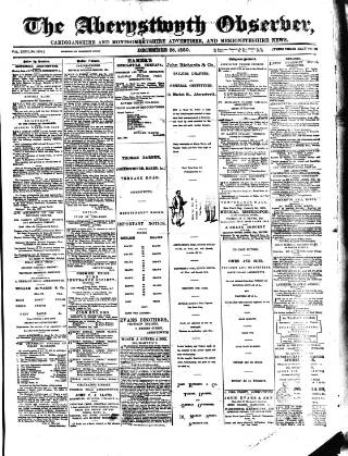 cover page of Aberystwyth Observer published on December 25, 1880