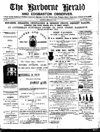 cover page of Harborne Herald published on December 25, 1886