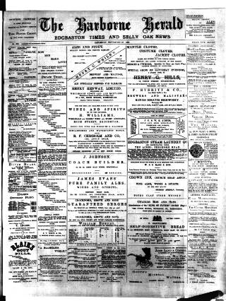 cover page of Harborne Herald published on November 23, 1895