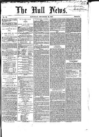 cover page of Hull Daily News published on December 25, 1852