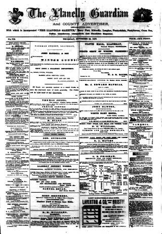 cover page of Llanelly and County Guardian and South Wales Advertiser published on November 23, 1876