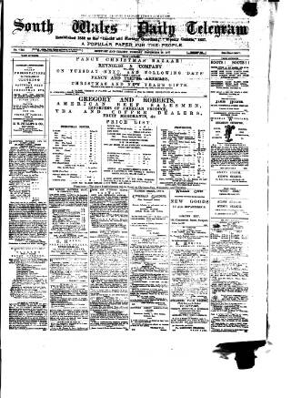 cover page of South Wales Daily Telegram published on December 25, 1877