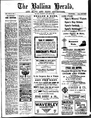 cover page of Ballina Herald and Mayo and Sligo Advertiser published on January 26, 1922