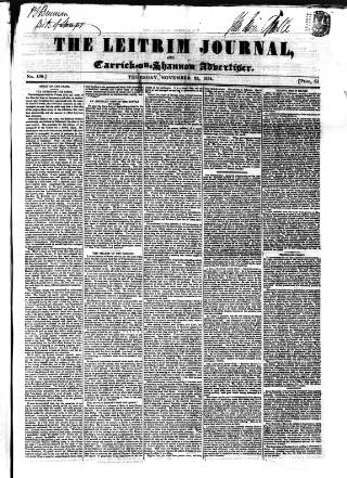 cover page of Leitrim Journal published on November 23, 1854