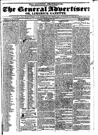 cover page of Limerick Gazette published on November 23, 1819