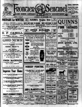 cover page of Frontier Sentinel published on November 23, 1940