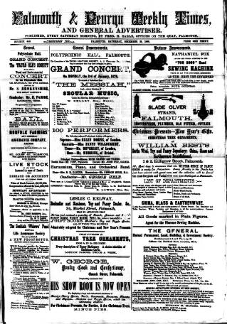 cover page of Cornish Echo and Falmouth & Penryn Times published on December 25, 1869