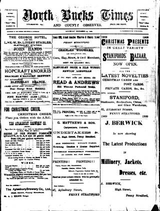 cover page of North Bucks Times and County Observer published on December 25, 1909