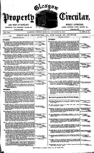 cover page of Glasgow Property Circular and West of Scotland Weekly Advertiser published on November 23, 1886