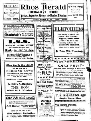 cover page of Rhos Herald published on December 25, 1926