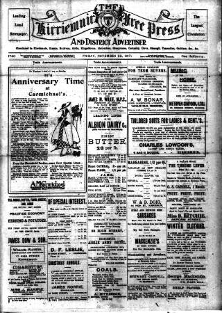 cover page of Kirriemuir Free Press and Angus Advertiser published on November 23, 1917