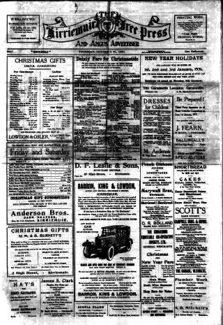 cover page of Kirriemuir Free Press and Angus Advertiser published on December 25, 1930