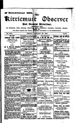 cover page of Kirriemuir Observer and General Advertiser published on January 26, 1917