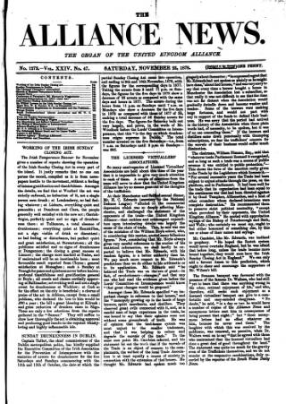 cover page of Alliance News published on November 23, 1878