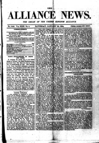 cover page of Alliance News published on January 26, 1884