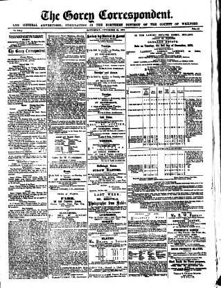 cover page of Gorey Correspondent published on November 23, 1872