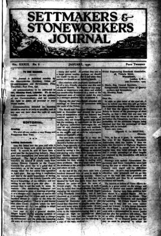 cover page of Settmakers' and Stoneworkers' Journal published on January 1, 1930