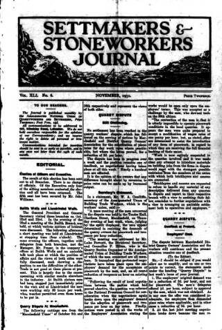 cover page of Settmakers' and Stoneworkers' Journal published on November 1, 1931