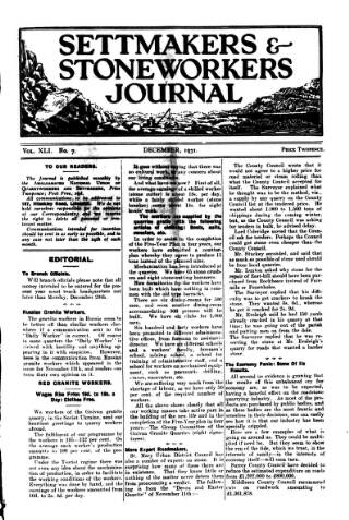 cover page of Settmakers' and Stoneworkers' Journal published on December 1, 1931