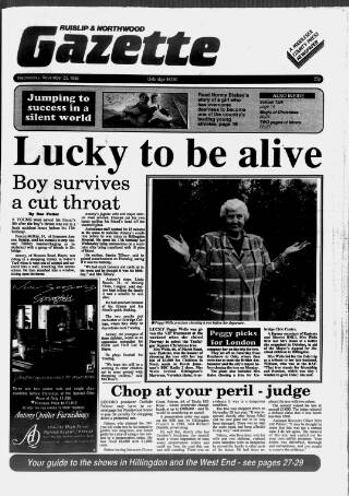 cover page of Ruislip & Northwood Gazette published on November 23, 1988