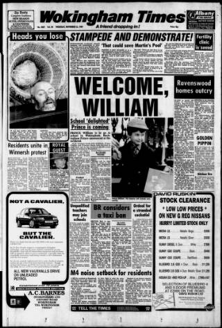 cover page of Wokingham Times published on November 23, 1989