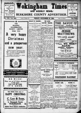 cover page of Wokingham Times published on December 25, 1936